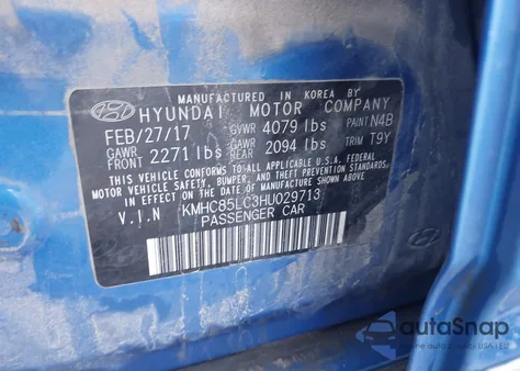 2017 Hyundai Ioniq Hybrid Limited z USA, uszkodzony, nr VIN KMHC85LC3HU029713